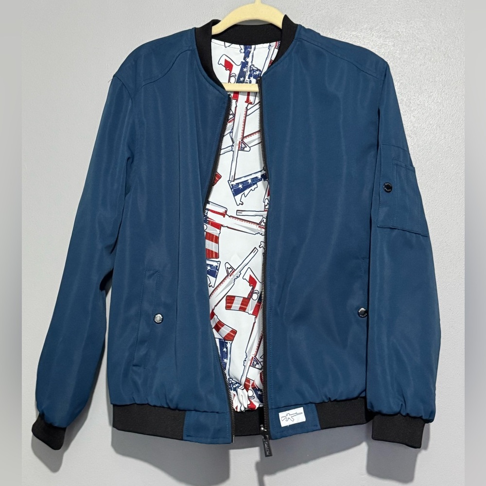 Retro Rifle “The 4th” Reversible Bomber Jacket Blue Men’s Size XS